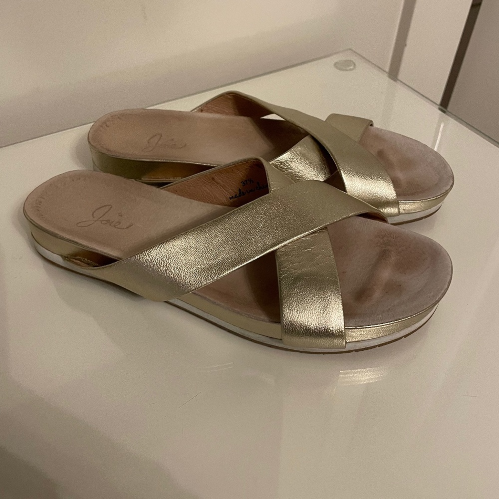 Joie Addy White Gold Criss Cross Sandals